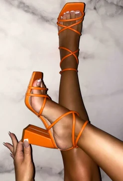 Best You Ever Had Orange Strap Block Heels