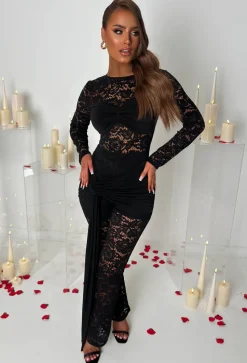 Blair Babe Black Sash Front Lace Jumpsuit