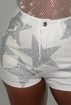 Blazing Star White Stretch Star Denim Shorts