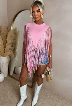 Boho Baddie Pink Tassel Jumper
