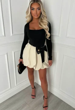 Bow Down Cream Sequin Bow Puff Ball Skirt
