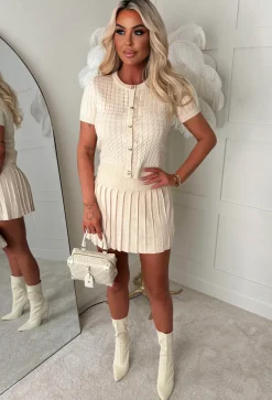 Brienne Cream Cable Knitted Gold Button Jumper