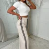 Casual Feelings Cream Side Stripe Wide Leg Joggers