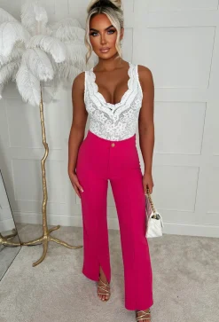 Chic & Sleek Hot Pink Leg Seam & Split Stretch Trousers
