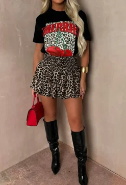 Chic & Wild Leopard Puff Ball Stretch Skirt
