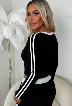 Chic And Cosy Black Side Stripe Loungewear Set