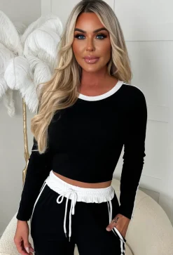 Chic And Cosy Black Side Stripe Loungewear Set