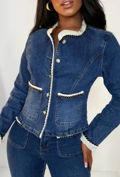 Coco Babe Mid Blue Denim Cropped Collarless Jacket