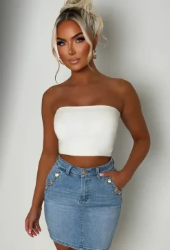 Coco Vibes Mid Wash Stretch Denim Gold Button Mini Skirt