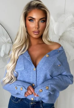 Cool Girl Mood Blue Luxury Soft Knit Button Cardigan