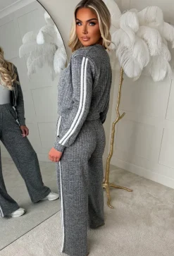 Cooler Than You Grey Side Stripe Zip Up Loungewear Set