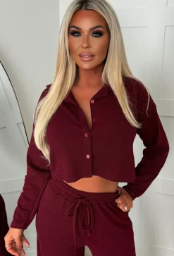 Cosy Icon Burgundy Ribbed Shirt And Trouser Loungewear Set