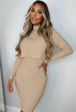 Cosy In Cable Cream Ultra Soft Knitted 2-IN-1 Jumper And Midi Dress