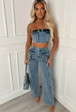 Denim Darling Mid Blue Cargo Co-Ord Set