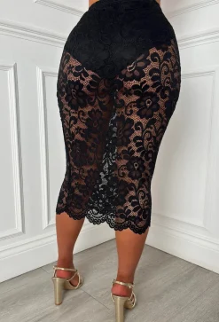 Divine Lace Black Stretch Lace Scalloped Hem Skirt