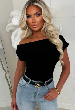 Dixie Black Ruched Shoulder Top