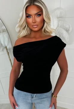 Dixie Black Ruched Shoulder Top