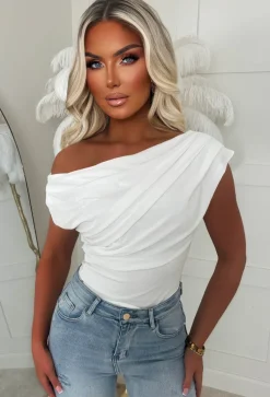 Dixie White Ruched Shoulder Top
