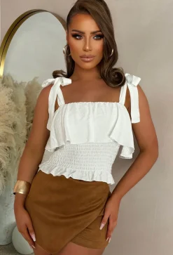 Don't Hold Back Tan Faux Suede Wrap Over Skort