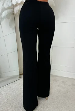 Drama Darling Black Flared Gold Button Flared Trousers