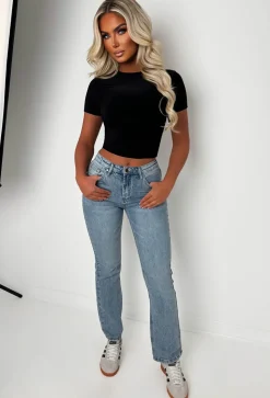 Essentially Yours Mid Wash Stretch Straight Fit, High Rise Jeans