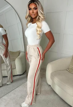 Everyday Thrills Cream Side Stripe Trousers