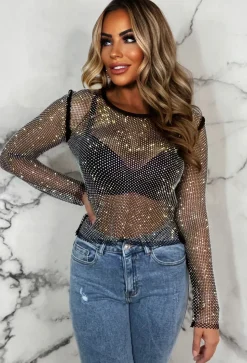 Flawless Diamond Black Diamante Long Sleeve Top
