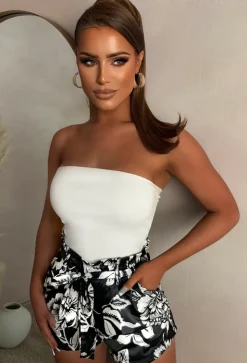 Floral Escape Monochrome Belted Printed Elasticated Shorts