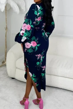 Floral Fair Navy Floral Print Long Sleeve Mini Dress