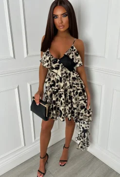 Frenchie Multi Lace Frill Leopard Cami Dress