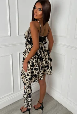 Frenchie Multi Lace Frill Leopard Cami Dress