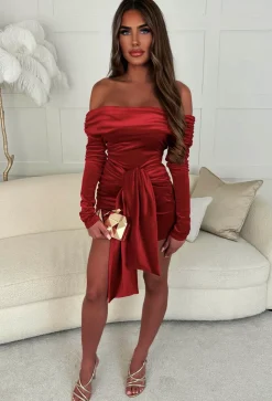 Ginny Red Velvet Tie Front Off The Shoulder Mini Dress