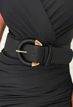 Glamorous Life Black Gold Buckle Elasticated Belt