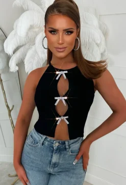 Goddess Glow Black Diamond Bow Knitted Top