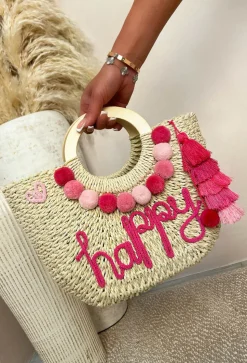 Grecian Glam Pink Embellished Straw Bag