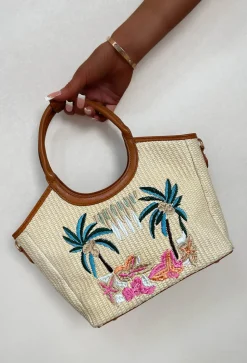 Hot On The Spot Multi Top Handle Printed Raffia Bag
