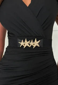 Hot Tropic Black Starfish Detail Elasticated Belt