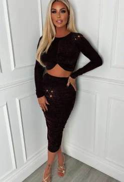 Illuminate Bronze Lurex Knot Detail Crop Top