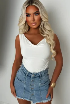 I'm That Girl Light Wash Denim Stretch Button Front Skort
