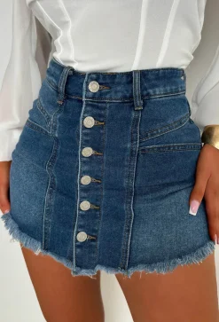 I'm That Girl Mid Wash Denim Button Front Skort