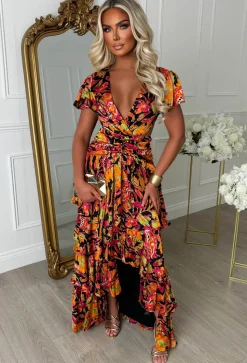 Island Affair Multi Backless Printed Frill Dress