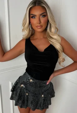 Just Sparkle Black Hot Fix Stretch Layered Skort