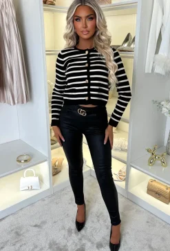 Kendall Monochrome Striped Gold Button Cardigan