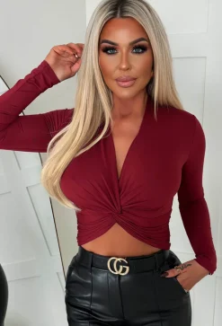 Knot My Problem Burgundy Stretch Knot Crop Top