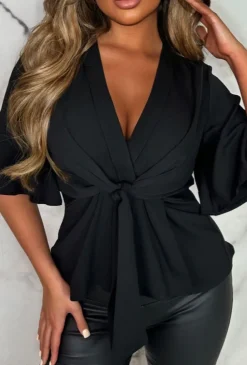 Knot Yours Black Knot Front Short Sleeve Top