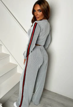 Lorenza Grey Ribbed Side Stripe Loungewear Set