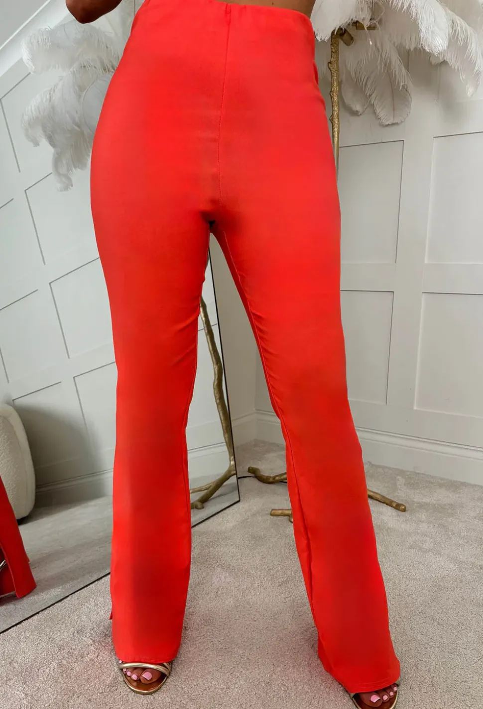 Love All Around Coral Bengaline Stretch Flared Trousers