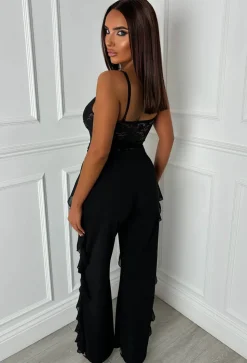 Luxe Divine Black Ruffle Stretch Trousers