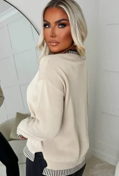 Luxe Layers Cream Embroidered Knitted Jumper
