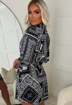 Major Vibes Black Geo Shirt Dress
